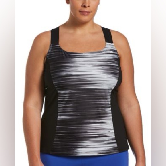 Nike Women's Black and Gray Swimsuit Tankini Top Size Medium - Picture 1 of 5